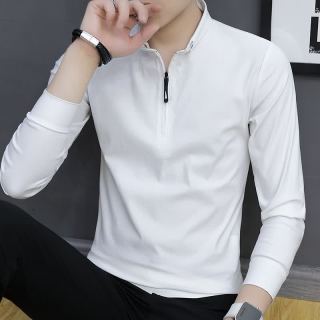 JIAYE2026新款小立领男士长袖polo衫半拉链时尚休闲秋衣单件秋装打底衫 #C0017白色 XL 
