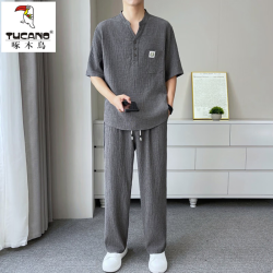 啄木鸟 男士冰丝短袖长裤套装 10833-25706