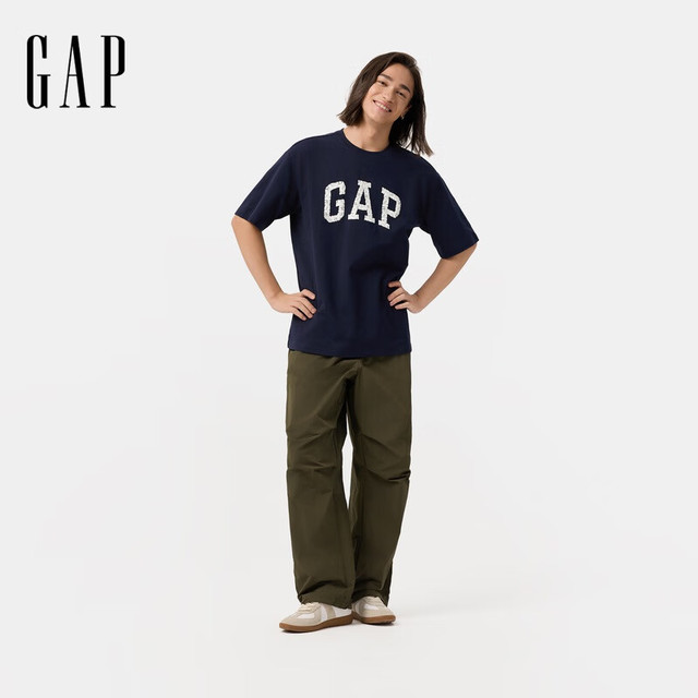Gap 男女装春季款纯棉发泡印花logo短袖T恤休闲上衣724909 海军蓝 M (170/92A) 亚洲尺码