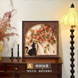 柿柿如意复古猫咪装饰画