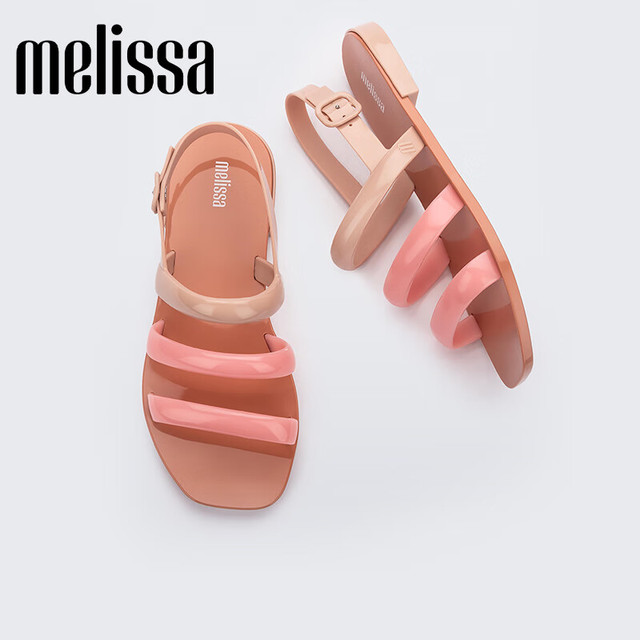 melissa 梅丽莎夏季女士平底凉鞋撞色拼接时尚休闲凉拖33972 米色/粉色 37