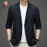 稻草人 冰丝小西装男士夏季西服外套中老年商务休闲免烫透气薄款修身西感
