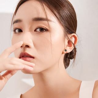 周六福 S925银圆圈耳钉 银色 1对