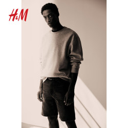 H&M 0970818 美式落肩宽松加绒卫衣 混浅灰色 M