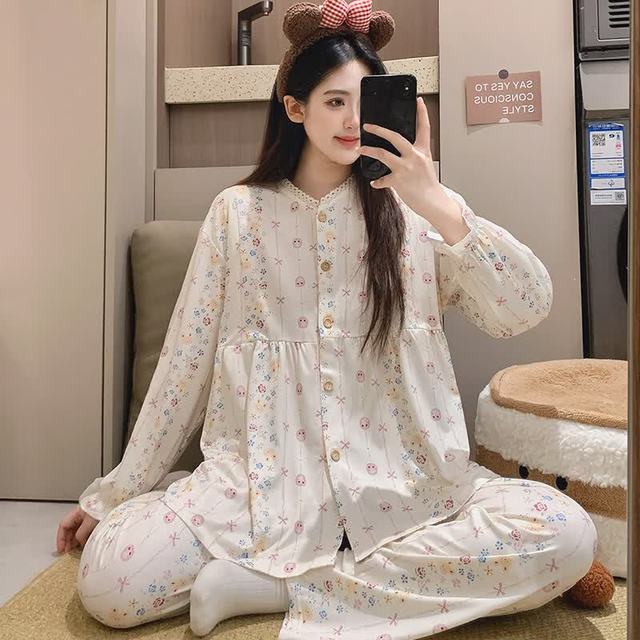 婧麒 月子服夏薄款哺乳睡衣套装