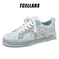 Tcellars 男士夏季新款低帮透气厚底舒适时尚百搭运动休闲鞋 冰川蓝 42