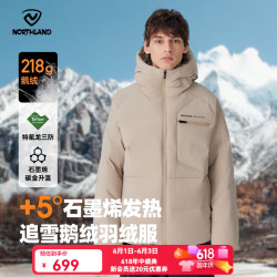 诺诗兰 羽绒服防寒保暖可升温高蓬鹅绒羽绒外套防泼防油污 悬崖卡其色 175