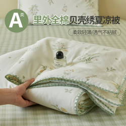 兰芮 A类空调被子 夏季100%纯棉夏凉被裸睡薄款棉花被可水洗 里外全棉-花的温存 150*200cm(单夏被）