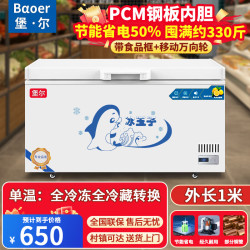 堡尔BAOER冰柜商用大容量全冷冻全冷藏卧式冷柜家商两用囤货大冷柜