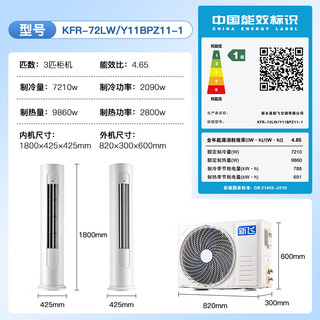 新飞 KFR-72LW/Y11BPZ11-1 新一级能效变频冷暖 3匹 立柜式空调