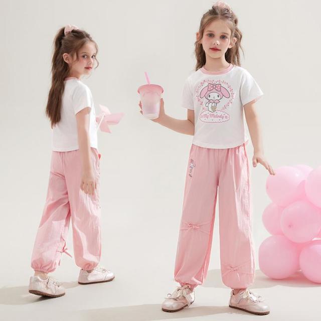 Hello Kitty 女童100%棉短袖上衣两件套2026新款中大童装卡通甜美套装
