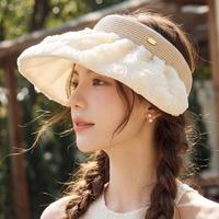 CACUSS 大帽檐空顶帽女夏立体蕾丝贝壳帽户外沙滩太阳帽优雅草编遮阳帽