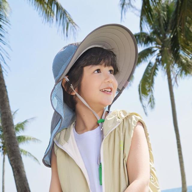 kk树 儿童防晒帽男女童宝宝大檐披肩帽夏