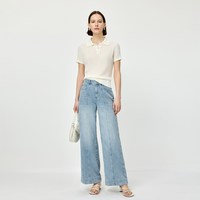 LILY/丽丽 夏含莱赛尔亚麻POLO领绞花短袖针织衫