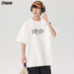POUM 美式复古纯棉短袖 男女士夏季潮流大码休闲速干t恤
