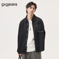 gxgjeans 黑色复古撞色口袋宽松牛仔衬衫外套 L