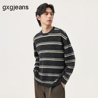gxgjeans 条纹休闲宽松圆领卫衣 黑灰条 XL