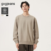 gxgjeans【服装五折】男装立体肌理宽松简约休闲圆领卫衣秋季 浅咖色 M (170)