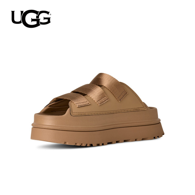 UGG 夏季男女同款时尚厚底露趾炫金魔术贴休闲一字拖拖鞋 1167430