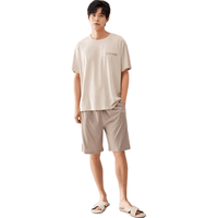 安之伴男士睡衣夏季短袖短裤套装玛瑙灰2XL