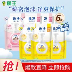 狮王 原装进口趣净泡沫洗手液 爽肤香+柠檬香 200ml*6袋 组合装