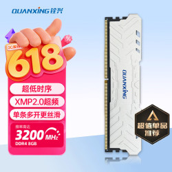 铨兴 DDR4 3200MHz 台式机内存条 8G 马甲条 单条 支持超频 高速稳定兼容 游戏办公电脑内存升级H3200