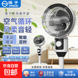 扬子 空气循环扇360度自动摇头电风扇一级能效静音卧室宿舍节能小风扇 扁头旋钮款