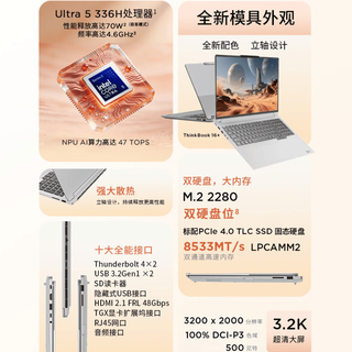 ThinkBook 16+ Ultra 5 336H 月夜灰 16GB+1TB 笔记本电脑