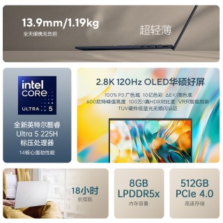 华硕 灵耀14 U5 英特尔酷睿Ultra5 14英寸轻薄笔记本电脑