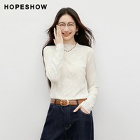 红袖 蕾丝提花木耳边正肩半高领套头上衣
