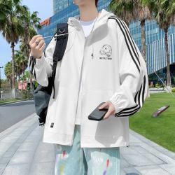 夏季新款三条杠连帽防晒服男生宽松透气薄款学生百搭休闲防晒外套