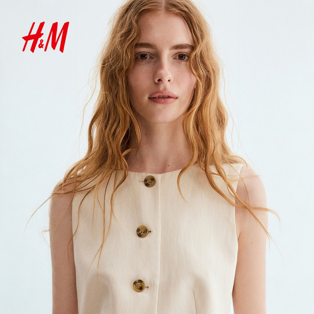 H&M HM女装马甲2026夏季新款通勤职业穿搭无袖单排扣修身马夹1317317