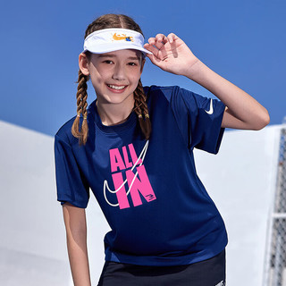 NIKE 耐克 DRI-FIT速干 靛蓝色 110cm 女童短袖T恤