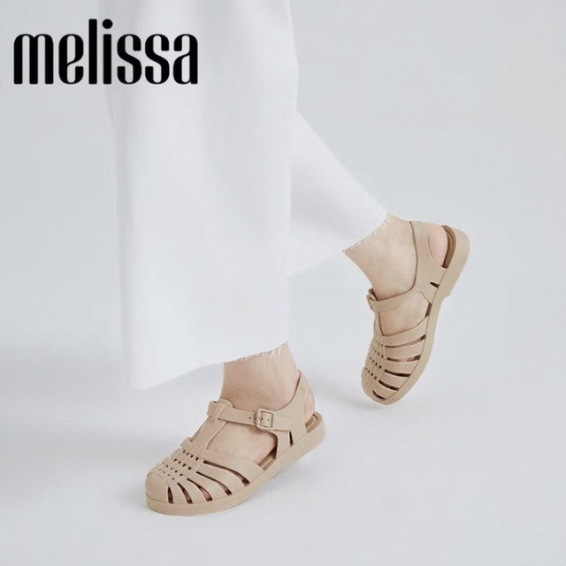 PLUS会员：melissa 梅丽莎 新款时尚编织女士简约通勤果冻罗马凉鞋32408 米色 (16364) 37