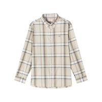 GANT 2025夏棉麻复古格纹长袖衬衫 卡其色 2XL