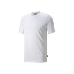 PUMA 纯色宽松卷边休闲短袖T恤男 白色 S