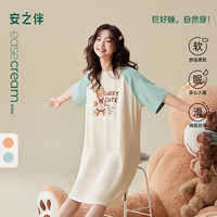安之伴 睡裙女纯棉春夏季宽松卡通图案家居服 松柏绿 L