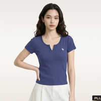 Abercrombie & Fitch 经典小麋鹿图案美式舒适百搭修身小V领短袖T恤