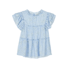 MOUSSY 法式木耳边立领飞飞袖衬衫 花纹蓝色 均码