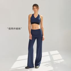 PARTICLE FEVER 运动长裤春秋女高弹假两件宽松休闲瑜伽裙裤PT109 深海军蓝-748 M