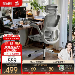 黑白调 P2 Pro+二代 人体工学电脑椅 4D腰托+4D扶手 霜白色