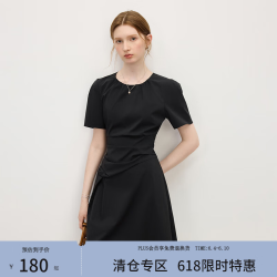 范思蓝恩 黑色圆领气质短款高级收腰A字连衣裙女夏季2025新款修身裙子2744 短款 XS