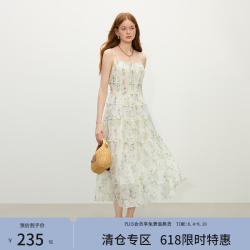 范思蓝恩 花卉印花蛋糕式吊带连衣裙2025夏新款打揽收腰连衣裙2111 植物系碎花 XS