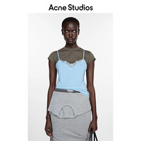 Acne Studios女士短袖撞色蕾丝蝴蝶结吊带两件套T恤 灰色/蓝色 S