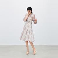 迪赛尼斯 气质优雅木耳边V领花卉连衣裙夏度假风碎花裙女