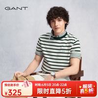 GANT 26新款男士夏季上衣条纹圆领针织短袖T恤休闲海魂衫 315-绿条纹 L