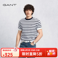 GANT 男士条纹圆领针织短袖T恤 409-藏蓝白条
