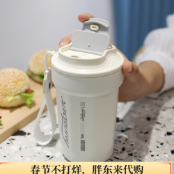胖东来 可爱简约女士保温杯 316ml 大容量 吸管随行杯