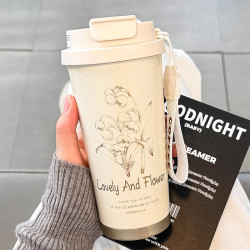 铃兰花 保温杯 316不锈钢 500ml 高颜值 吸管杯