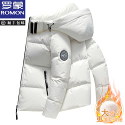 罗蒙 加厚极寒防风保暖男士冬季羽绒服短款韩版男装白鸭绒连帽外套